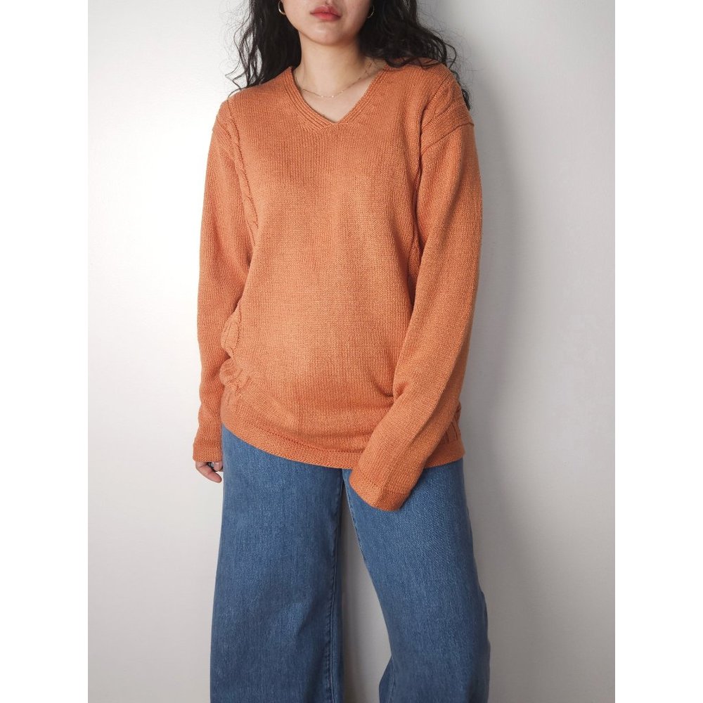 Vintage pure silk Paul Stuart v neck knit sweater/ relaxed oversized pullover